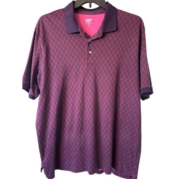 Lands End Men's Short Sleeve Polo Shirt XL Purple With Diamond Pattern Cotton - Picture 1 of 5